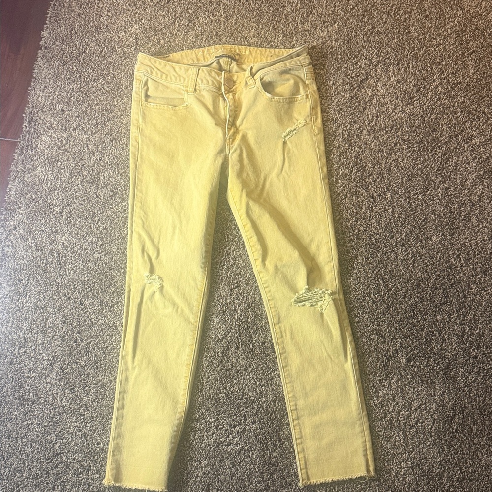 American WaglwStylish mustard Yellow Distressed Women Jeans
